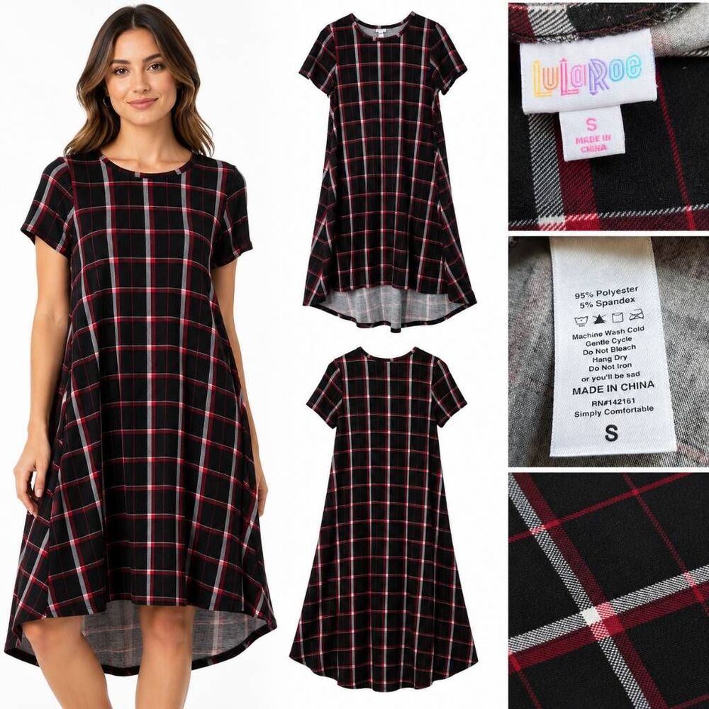 LuLaRoe Carly Dress Plaid Swing Midi Dress Size Small